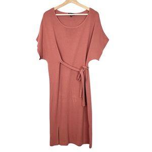 3 Sisters Short Sleeve Tie Sash Sheath Midi Dress